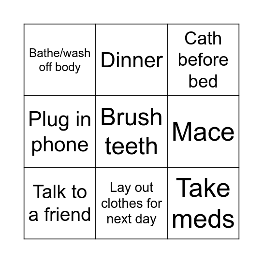 Evening Routine Bingo Card