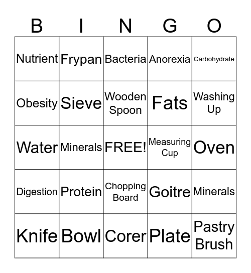 Tools and Food Bingo Card