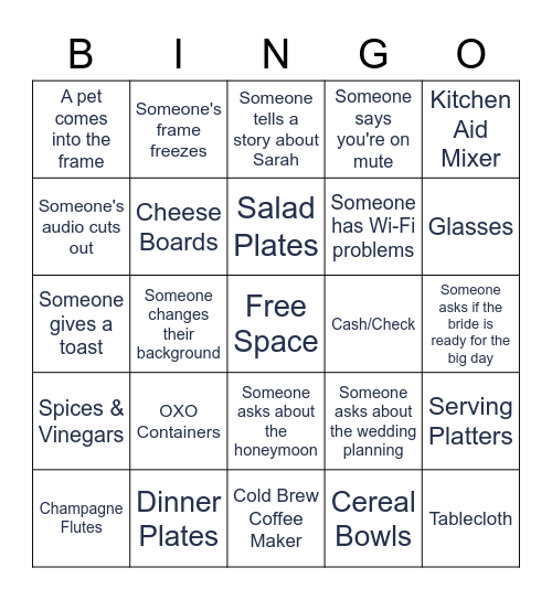 Bridal Bingo Card