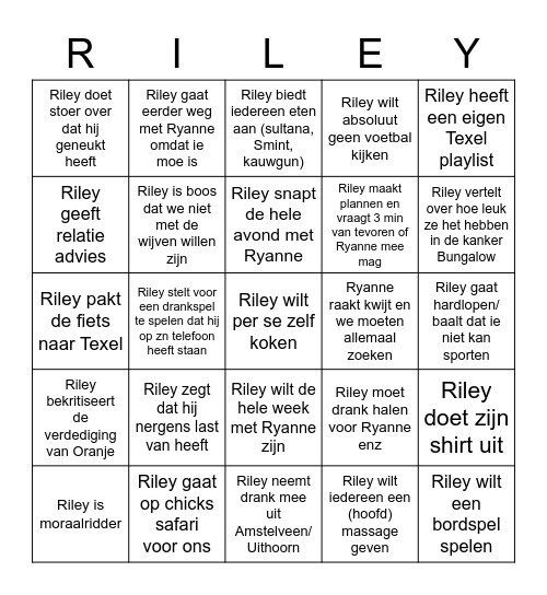 De grote Riley Bingo Card