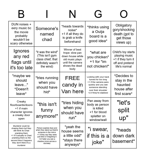 Horror Movie Cliches Bingo Card