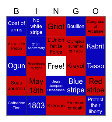 Haitian Flag Day Bingo Card