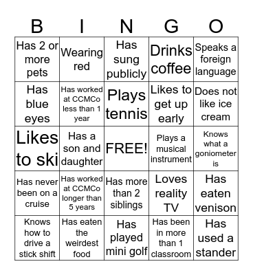 Getting to Know You Bingo Card