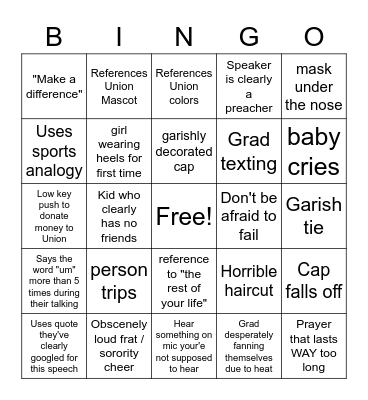 Union Graduation Bingo Card