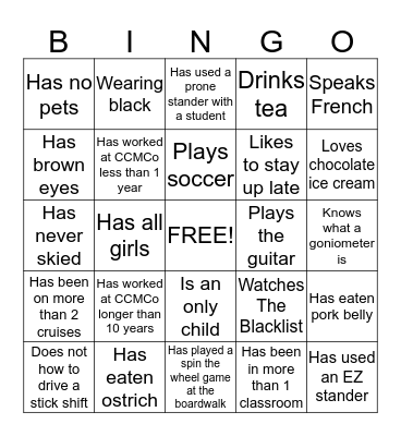 Getting to Know You Bingo Card