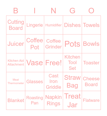 Dianna's Bridal Bingo Card