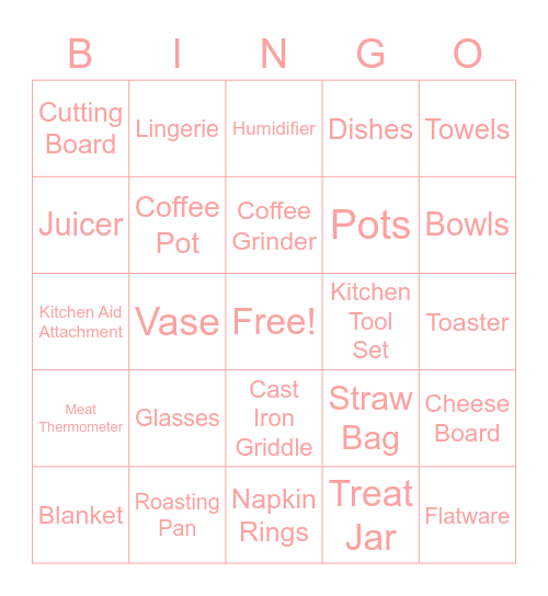 Dianna's Bridal Bingo Card