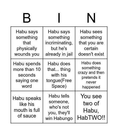 Habungo Bingo Card