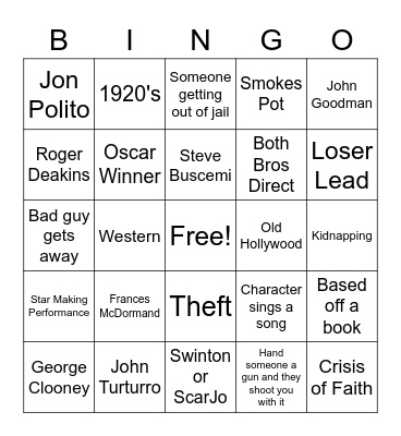 Coen Bros Bingo Card