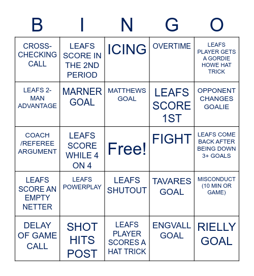 Leafs Bingo: 2021 Playoffs Bingo Card