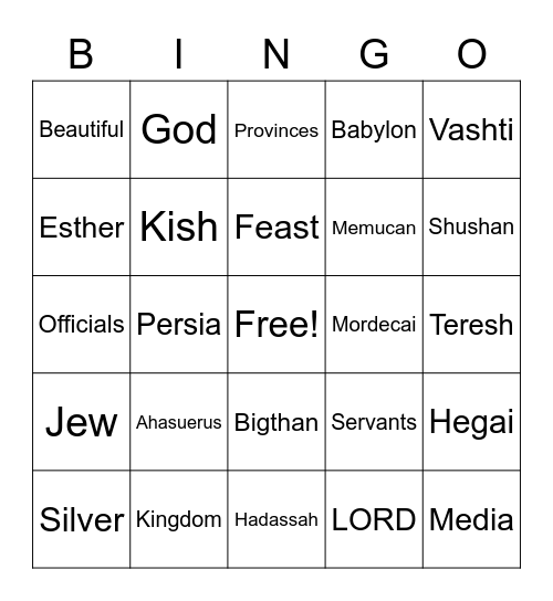 Esther Bingo Card