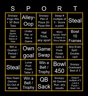 Sportshawk Randomizer Bingo Card
