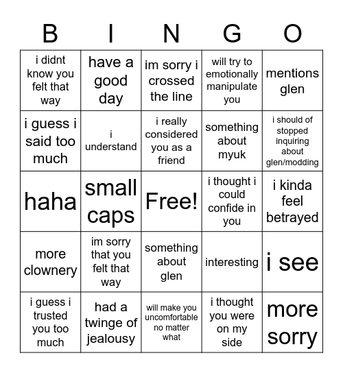 Grass Last Stand Bingo Card