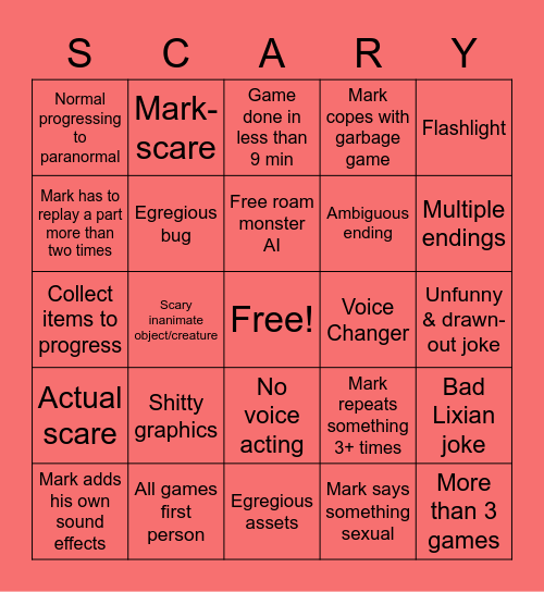 3 Scary Games Bingo Card