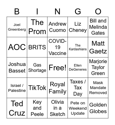 SNL 5/15/2021 Bingo Card