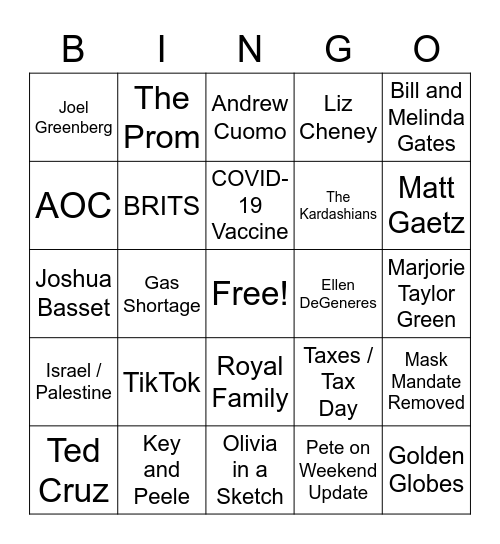 SNL 5/15/2021 Bingo Card