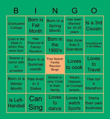 Family Reunion Bingo Card