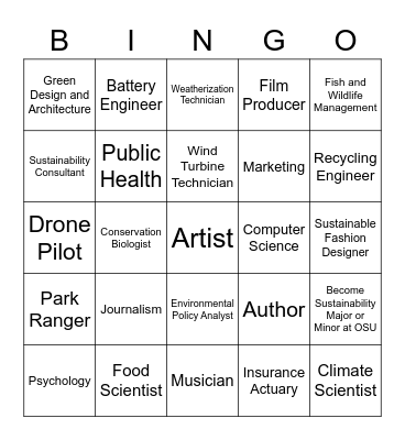 Climate change-related careers Bingo Card