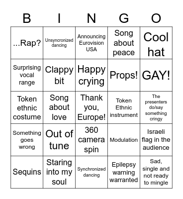 EUROVISION 2021 Bingo Card