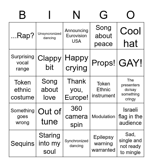 EUROVISION 2021 Bingo Card