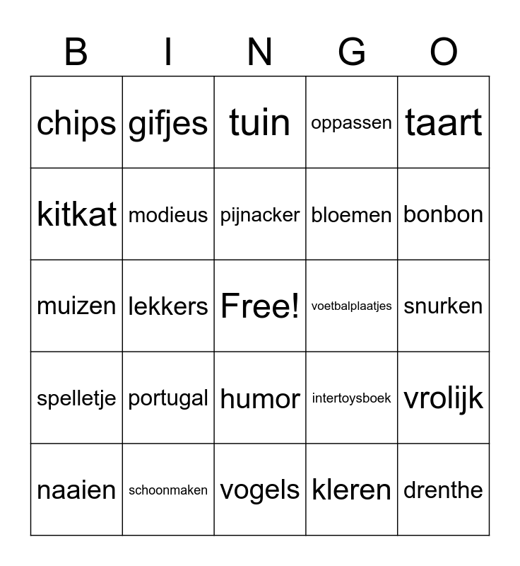 Opa en Oma Bingo Card