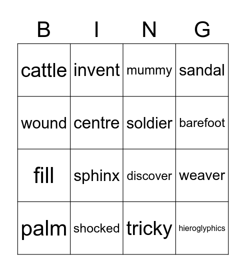 Ancient Egypt Bingo Card