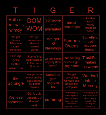 Hades Tigers S18 Election Bingo Card