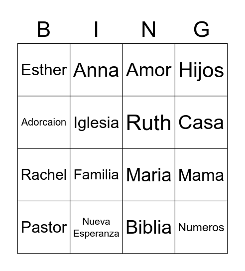 Nueva Esperanza Dia de Mamas Bingo Card