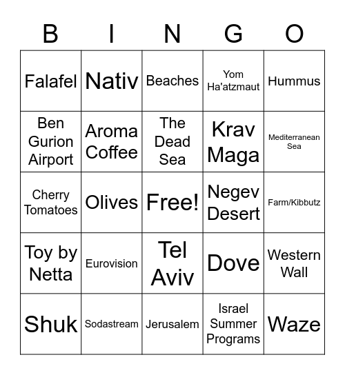 Israel Bingo! Bingo Card