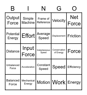 James Ivey - Physical Science - Game Time! Bingo Card