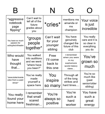 senior speeches bingo Card