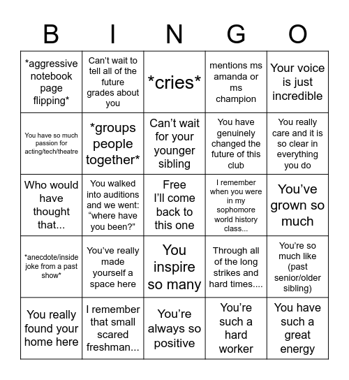 senior speeches bingo Card