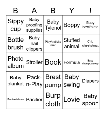 Victoria's Baby Shower Gifts Bingo Card