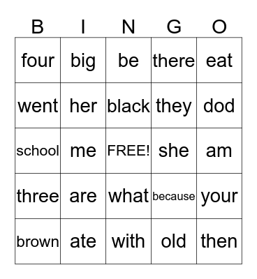 Word of the Day Bingo Card