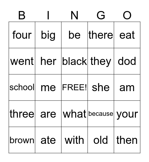 Word of the Day Bingo Card