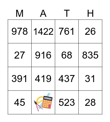 Addition Subtraction (AS11-AS16) Bingo Card