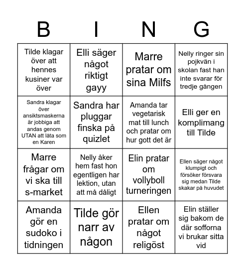 Sista normala skol veckan bingo Card