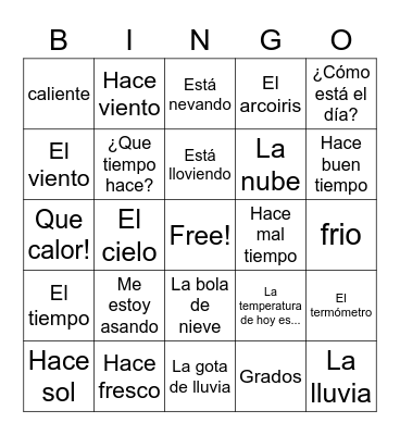 El Tiempo/The Weather Bingo Card