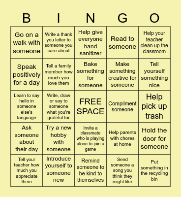 GOLD KINDNESS BOARD Bingo Card