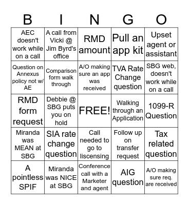 Phone Rep Bingo Card