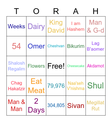 SHAVUOT BINGO Card