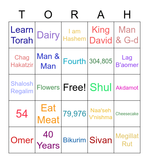 SHAVUOT BINGO Card