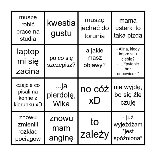 bingo o Alinie Bingo Card