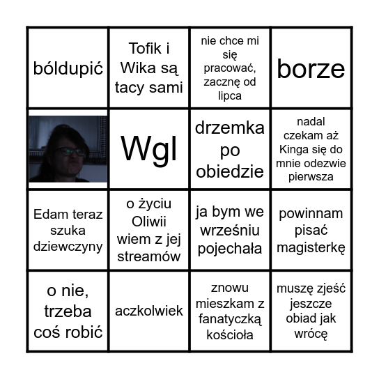 bingo o justynie Bingo Card