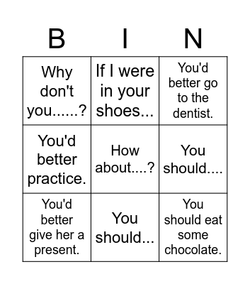 Giving Advice Bingo Card