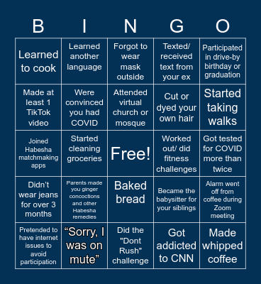 Habesha Pandemic Bingo Card