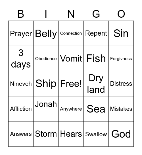 Jonah Bingo Card