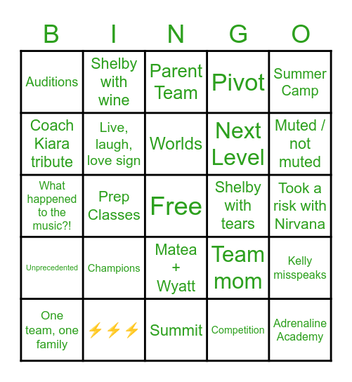 One Team, One Family⚡️⚡️⚡️ Bingo Card