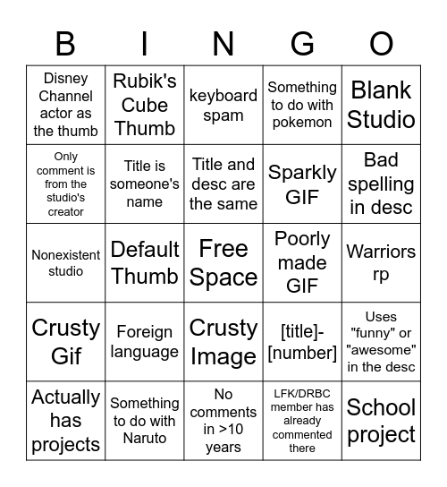 Random Studio Bingo Card
