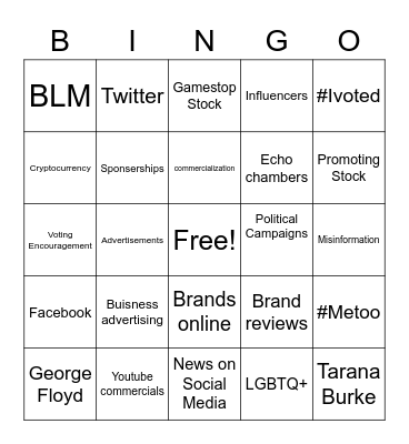 Social Media Bingo Card